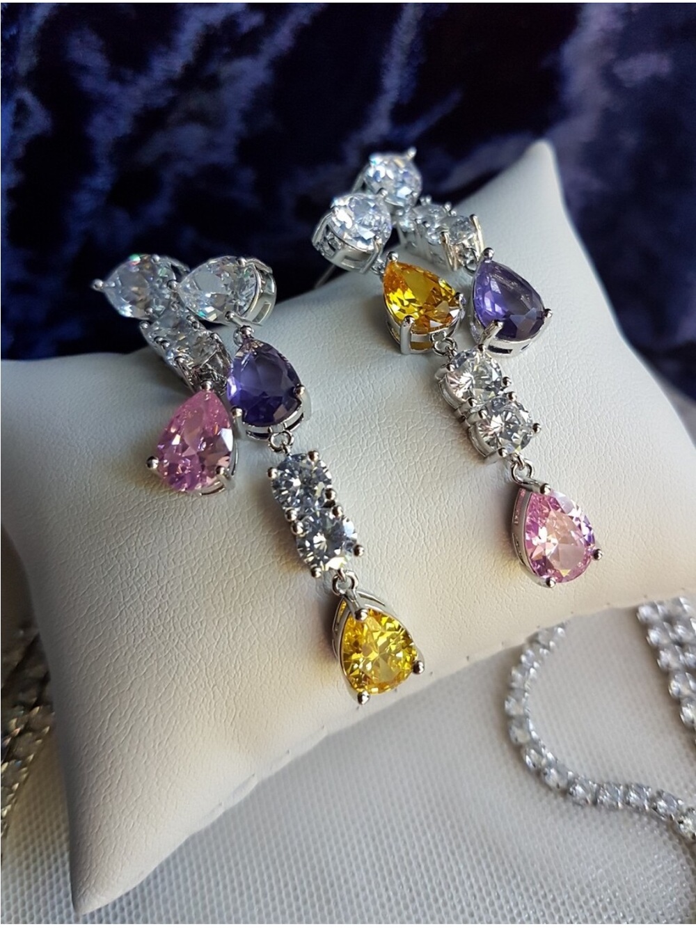 Swarovski Elements Multicolor Teardrop Gem Contemporary Statement Earrings NEW - Picture 5 of 17